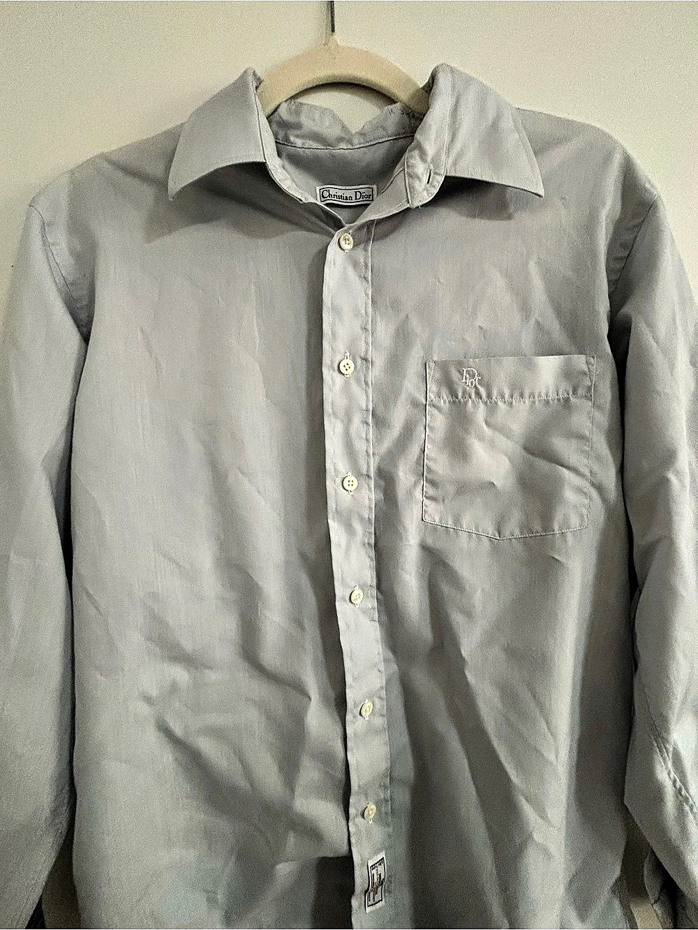 Christian Dior Gray/ Light blue Cotton Button Down